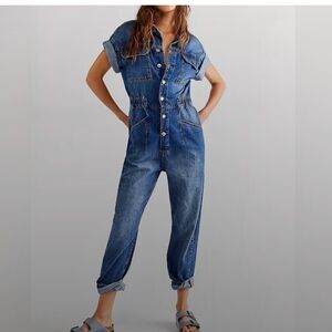 NWOT We The Free  Free People Marci Short Sleeve jumpsuit in sapphire bl…